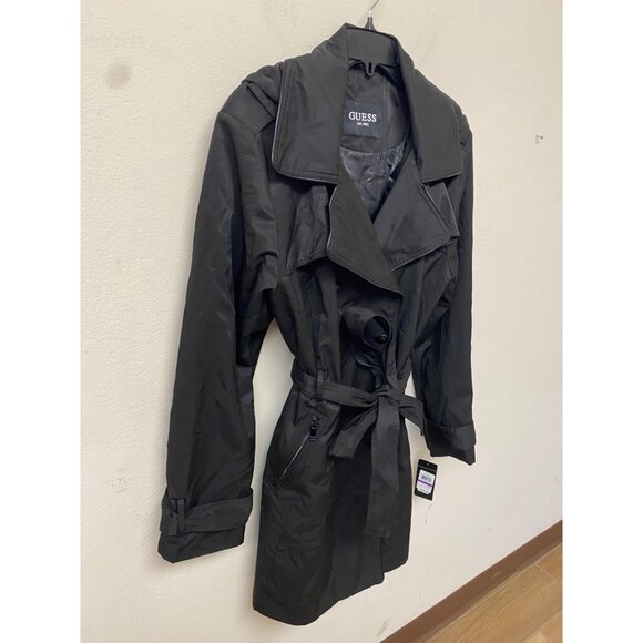 GUESS Women's Black Double Breasted Hooded Belted Trench Coat Size XXL NWT - Picture 4 of 6